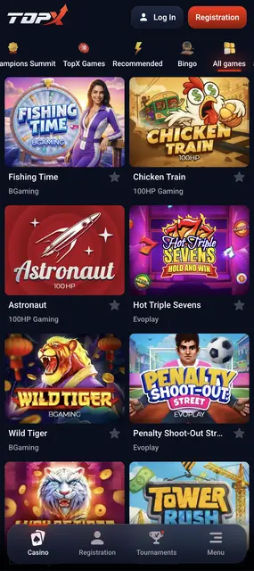 Catálogo completo de juegos en el sitio de TopX